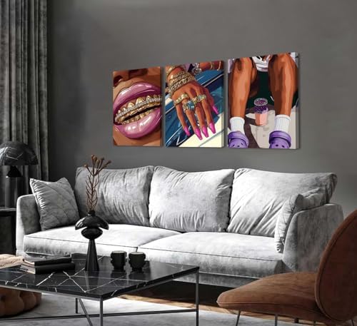 Framed Black Girl Wall Art Set of 3, Trendy Hip Hop Black Woman Wall Decor - Image 6