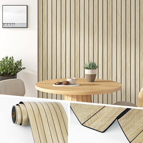 Wallercity 3D Light Oak Wood Slat Wall Panel Self Adhesive Soundproof Panel by Wallercity