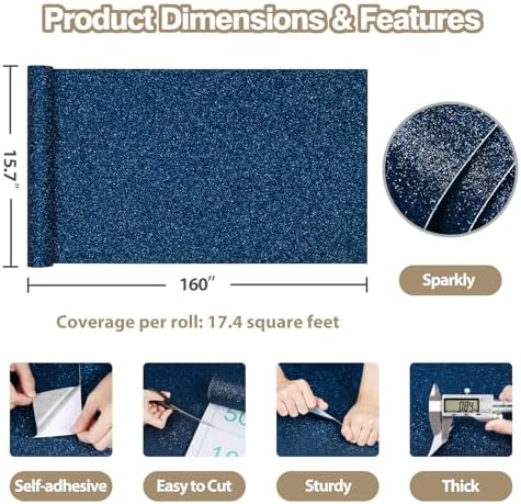 Black Blue Glitter Wallpaper Stick and Peel Sparkle Glitter Contact Paper - Image 3