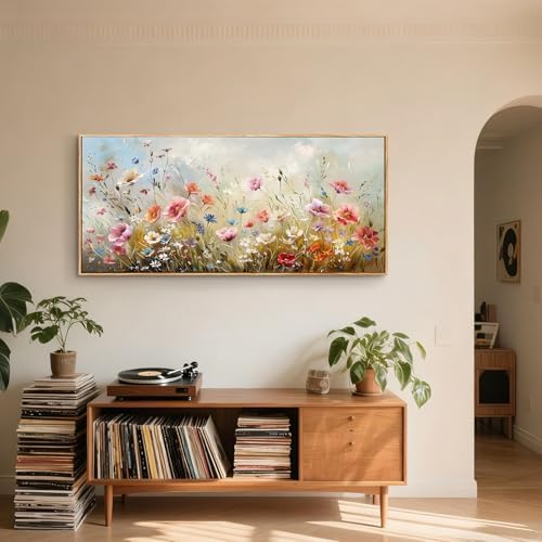 crmotu Extra Large Wall Decor, Colorful Wildflower Framed Print 32"x71" - Image 3