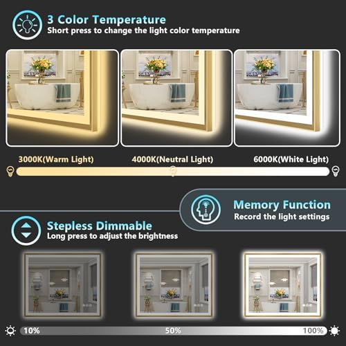 48x28 Gold Beveled LED Lighted Bathroom Mirror, Backlit & Front Lit - Image 5