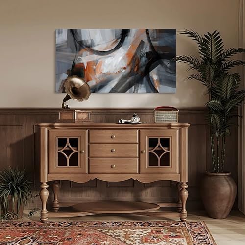 KLAKLA Abstract Canvas Wall Art Black Grey Orange Modern Picture - Image 3