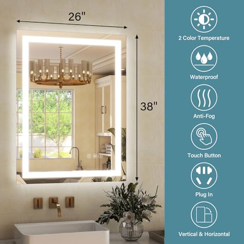 GLSLAND 26"x38" LED Lighted Bathroom Mirror, Vanity Mirror - Image 4