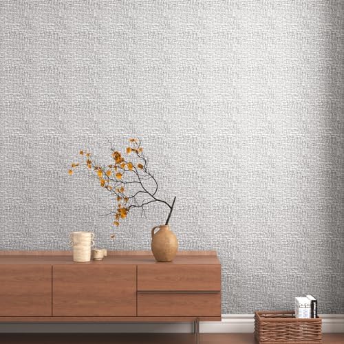 Decotalk Grey White Grasscloth Wallpaper Textured 17.5"x120" Peel and Stick - Image 3