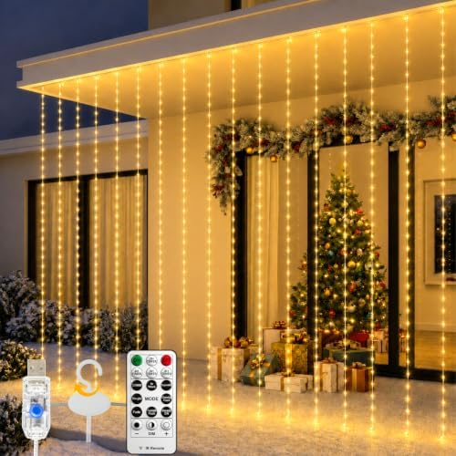 HXWEIYE 300LED Fairy Curtain Lights, 9.8x9.8Ft USB, Tangle-Free by LightUpYourHomewHXWEIYE