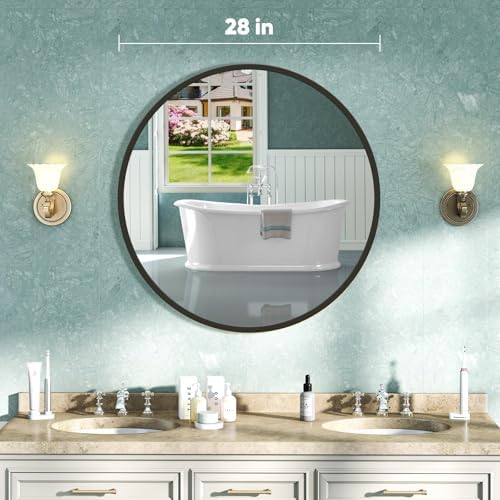 NEWBULIG 28 Inch Round Bathroom Mirror, Wall Mount Vanity Mirror - Image 2