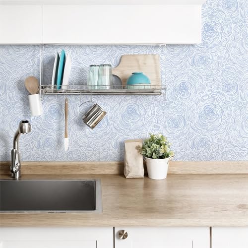 EeeComing Blue Peel and Stick Wallpaper Blue and White Floral Contact Paper - Image 3