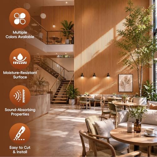 RITOLLO Wood Panels for Wall, 4 Pack Wood Slat Acoustic Panels, 118 x 11 in 3D - Image 3