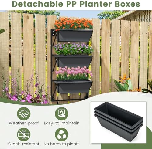 GIANTEX 3-Tier Vertical Railing Planter, Adjustable Hanging Planter Boxes - Image 7