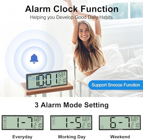 14.5" LCD Large Digital Wall Clock, Battery Operated, Auto DST Sync - Image 4