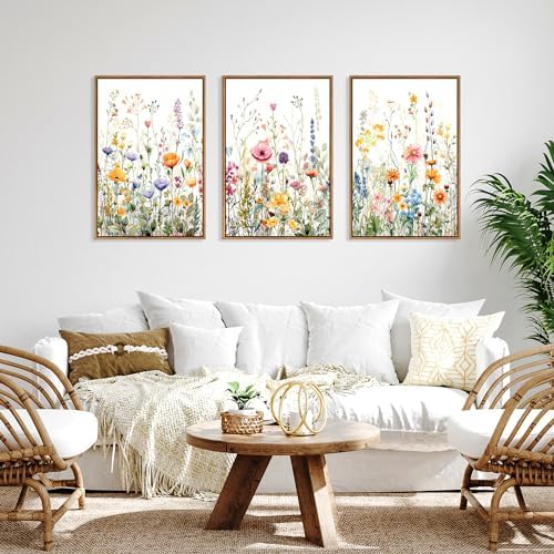 FWIEXA Floral Canvas Wall Art, Framed Wildflower Pictures Wall Decor, Large - Image 2
