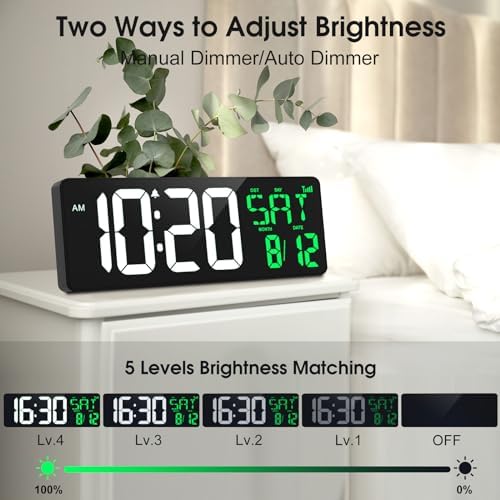 17" Large Digital Wall Clock, Auto Dimmer - Image 4