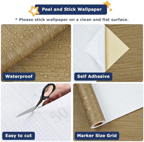 WESTICK Brown Gold Textured Grasscloth Wallpaper Removable Vinyl Textured Gold - Image 6