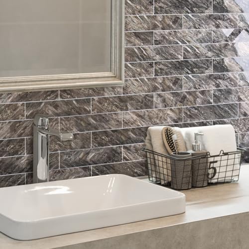 AULIGET 4-Piece Polished Brown Peel and Stick Backsplash Wall Tiles, Laundry - Image 5