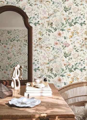 Vintage Floral Peel and Stick Wallpaper Beige Floral and Leaf Contact Paper - Image 2
