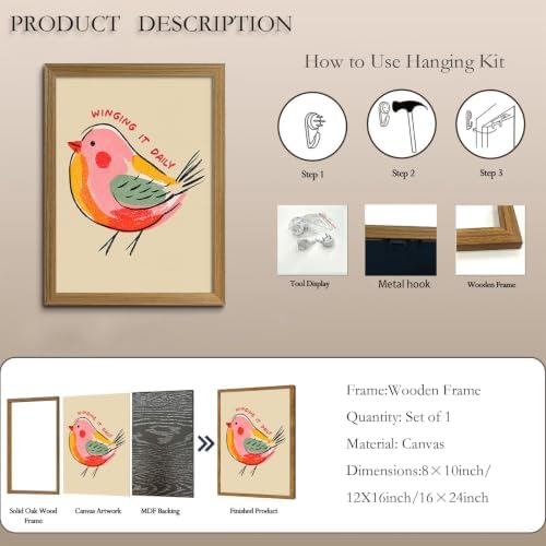 Framed Funny Bird Wall Art Winging It Canvas Picture Boho Wall Decor - Image 6