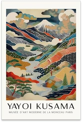 Vintage Japanese Canvas Wall Art Yayoi. Kusama Posters Mount Fuji Landscape by Unknown