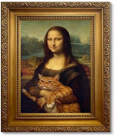 Funny Mona Lisa Cat Wall Art, Vintage Renaissance Mona Lisa Holding Orange by Unknown