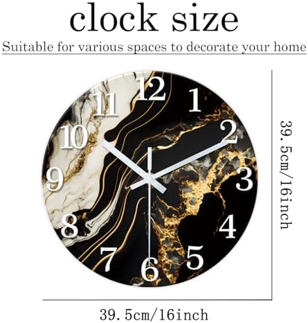 Black Gold Marble Wall Clock 16 Inch Silent Non Ticking - Image 5