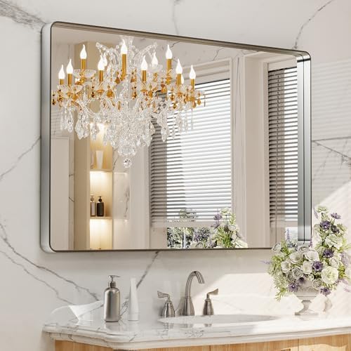 LOAAO 48X30 Inch Brushed Nickel Bathroom Mirror by LOAAO
