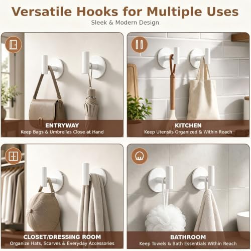 Heavy Duty White Towel Hooks, Stainless Steel Adhesive Coat Hooks - Image 4