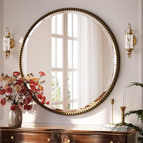 36'' Round Mirror, Beaded Circle Decorative Wall Mirror - Image 2