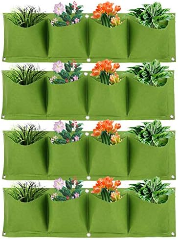 AYNEFY 4Pcs 4 Pocket Hanging Planter Bags, Wall Mounted Reusable Degradable by AYNEFY