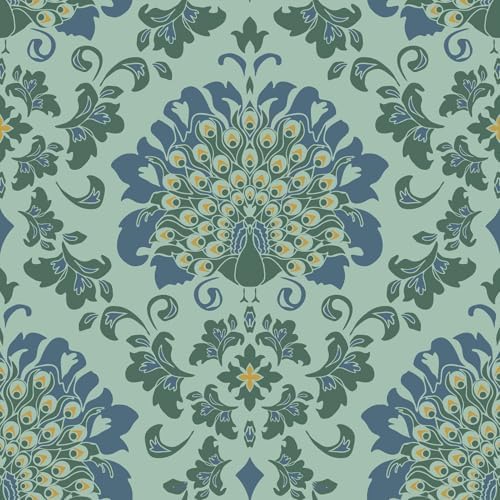 FLFK Peacock Wallpaper Peel and Stick Green Wallpaper Waterproof Removable Wall by FLFK