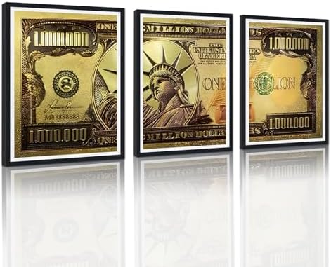 Black Framed Canvas Wall Art Gold Million Dollar Money The Statue of Liberty by YatsenBridge