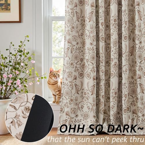 jinchan Taupe Floral Blackout Curtains 63 Inch Farmhouse Back Tab 2 Panels - Image 3