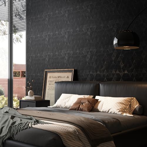 VEELIKE Modern Diamond Black Wallpaper Peel and Stick Textured Thick Black - Image 4