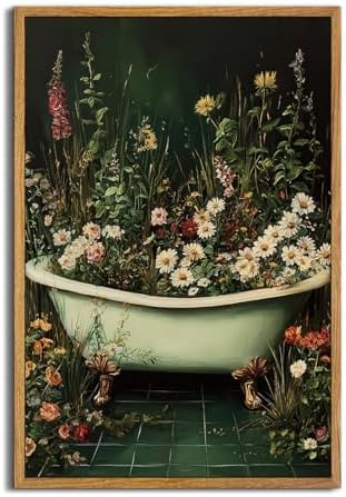 AtterrirArt Framed Vintage Bathroom Flower Canvas Wall Art 20 * 30inch by AtterrirArt