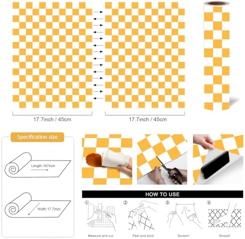 OSECAGE Peel and Stick Wallpaper Orange Checkered Contact Paper 17.7"x197" - Image 3
