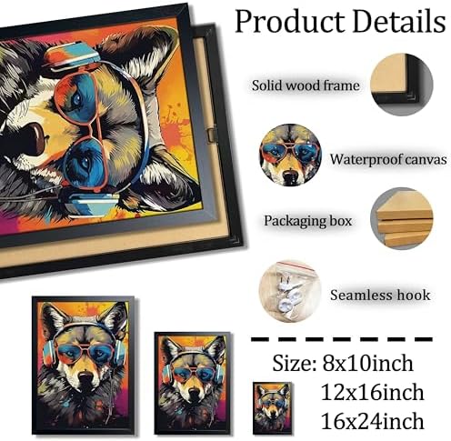 Cool Wolf Wall Art Framed Canvas Print, Wolf Wearing Sunglasses and Headphones - Image 3