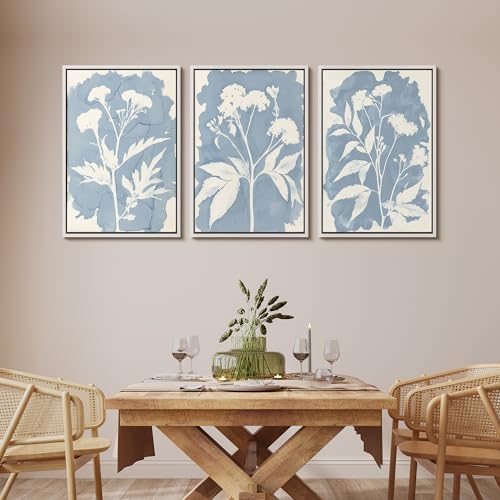 MUDECOR Framed Canvas Print Wall Art Blue Botanical Silhouette Soft Blue - Image 2