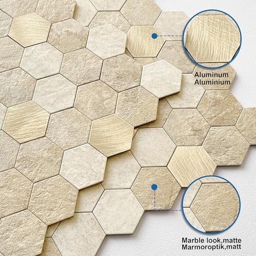 Peel and Stick Backsplash Hexagon Marble Tiles Beige 5pcs - Image 2