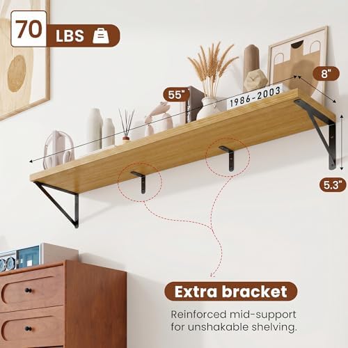 Venusmiles Deep Wall Shelves 55" W x 8" D Engineered Wood Floating Shelves - Image 3