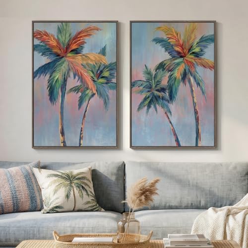 Framed Coastal Colorful Palm Tree Set of 2 Wall Art Bedroom, 16x24 Inch - Image 4