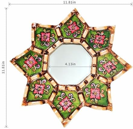 Starburst Decorative Wall Mirror Green Floral Boho Moroccan Wall Mirror - Image 3