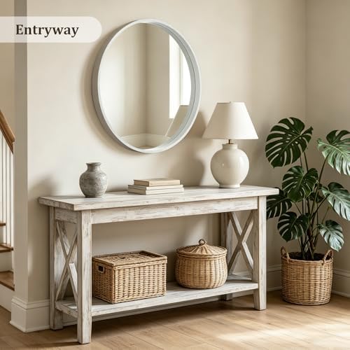 WallBeyond 36 Inch Round Wood Mirror, Large Circle Wooden Frame Wall Mirror - Image 3