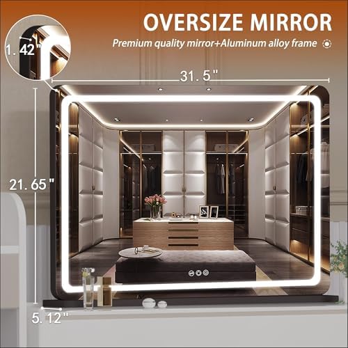 Hasipu Vanity Mirror with Lights, 31.5" x 22" LED Makeup Mirror, Lighted Makeup - Image 2
