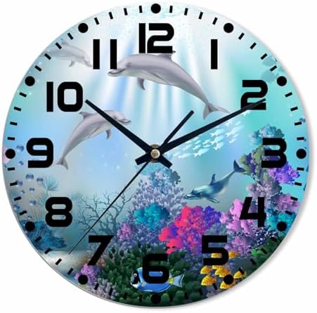 Underwater World wall Clock 10 inch Round Silent Non Ticking Wood Wall Clocks by NOMEDOGYIM