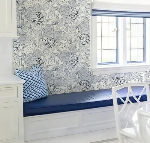 Wudnaye Navy Blue and White Floral Peel and Stick Wallpaper 16.9"×78.7" - Image 2