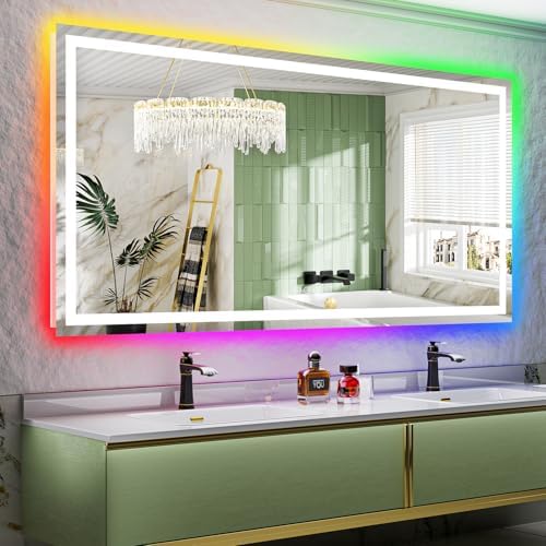 80x40 LED Bathroom Mirror with Lights, RGB Backlit Lighted Mirror by YEELAIT