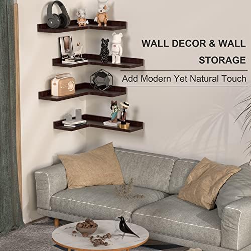 Corner Floating Shelves Set of 4, Rustic Pine Wood Corner Shelves - Image 3