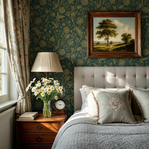 Dark Green and Gold Floral Peel and Stick Wallpaper 17in x197in - Image 6
