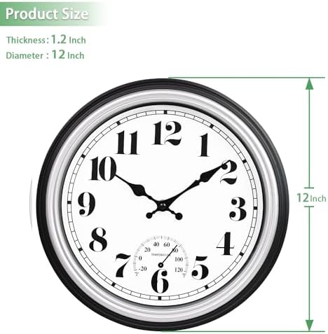 45MinST 12 Inch Indoor/Outdoor Retro Round Waterproof Wall Clock - Image 3