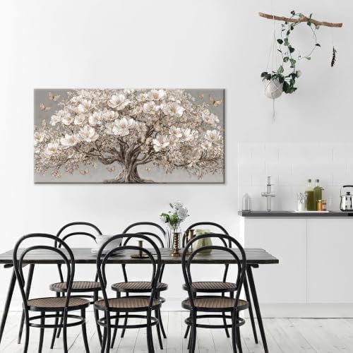 White Magnolia Tree Butterfly Canvas Wall Art Decor - Image 2