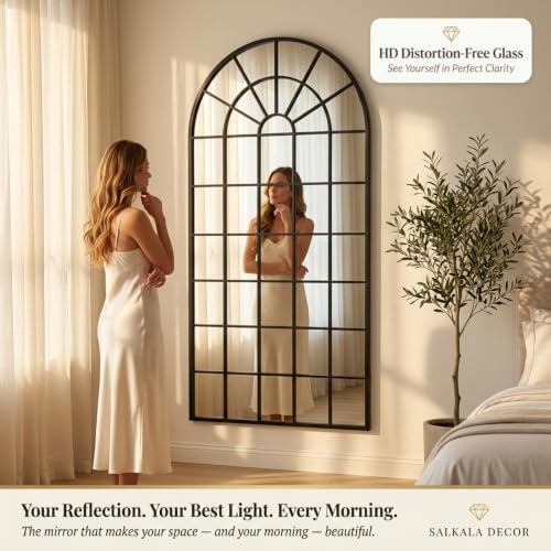 64x30Inch Large Arched Window Pane Mirror| Black Arched Mirrors - Image 3