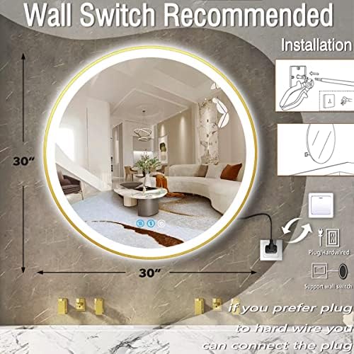 30 Inch Gold Bathroom Round LED Mirror - Image 6